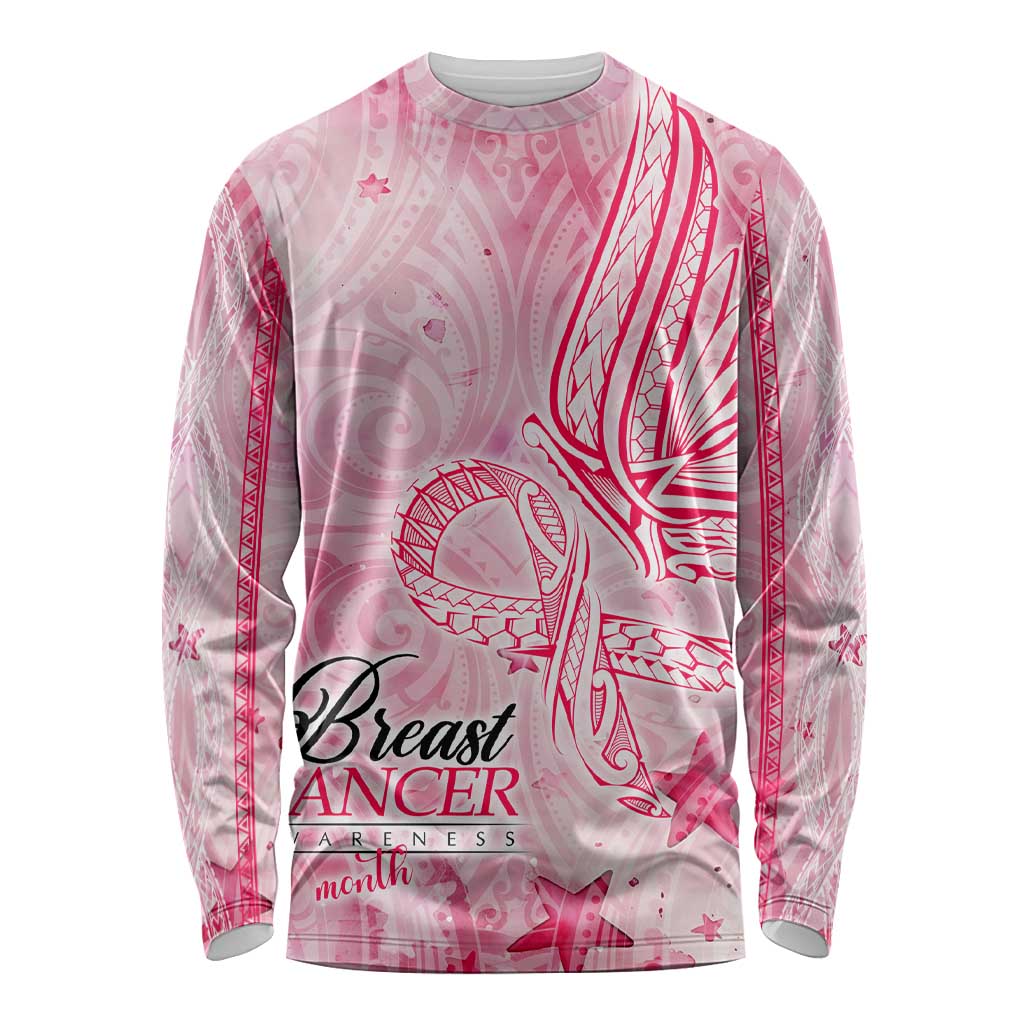 Breast Cancer Awareness Month Long Sleeve Shirt Butterfly Polynesia Watercolor Pink DT02 Unisex Pink - Polynesian Pride