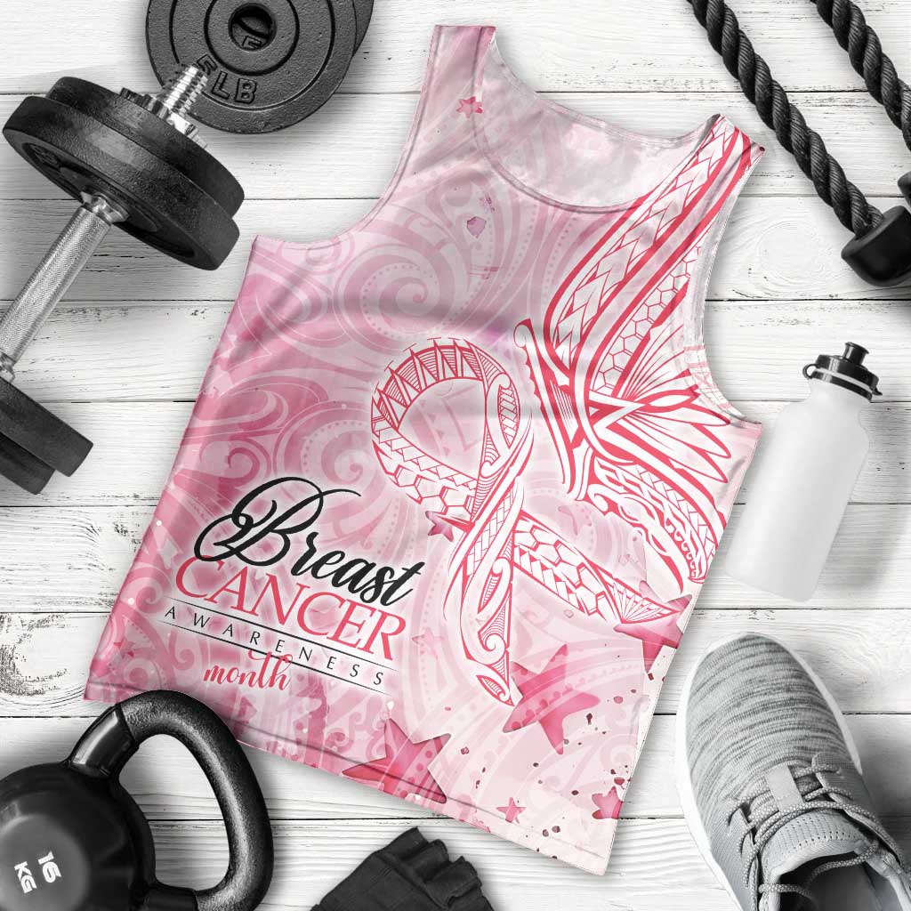 Breast Cancer Awareness Month Men Tank Top Butterfly Polynesia Watercolor Pink DT02 - Polynesian Pride