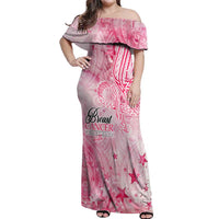 Breast Cancer Awareness Month Off Shoulder Maxi Dress Butterfly Polynesia Watercolor Pink