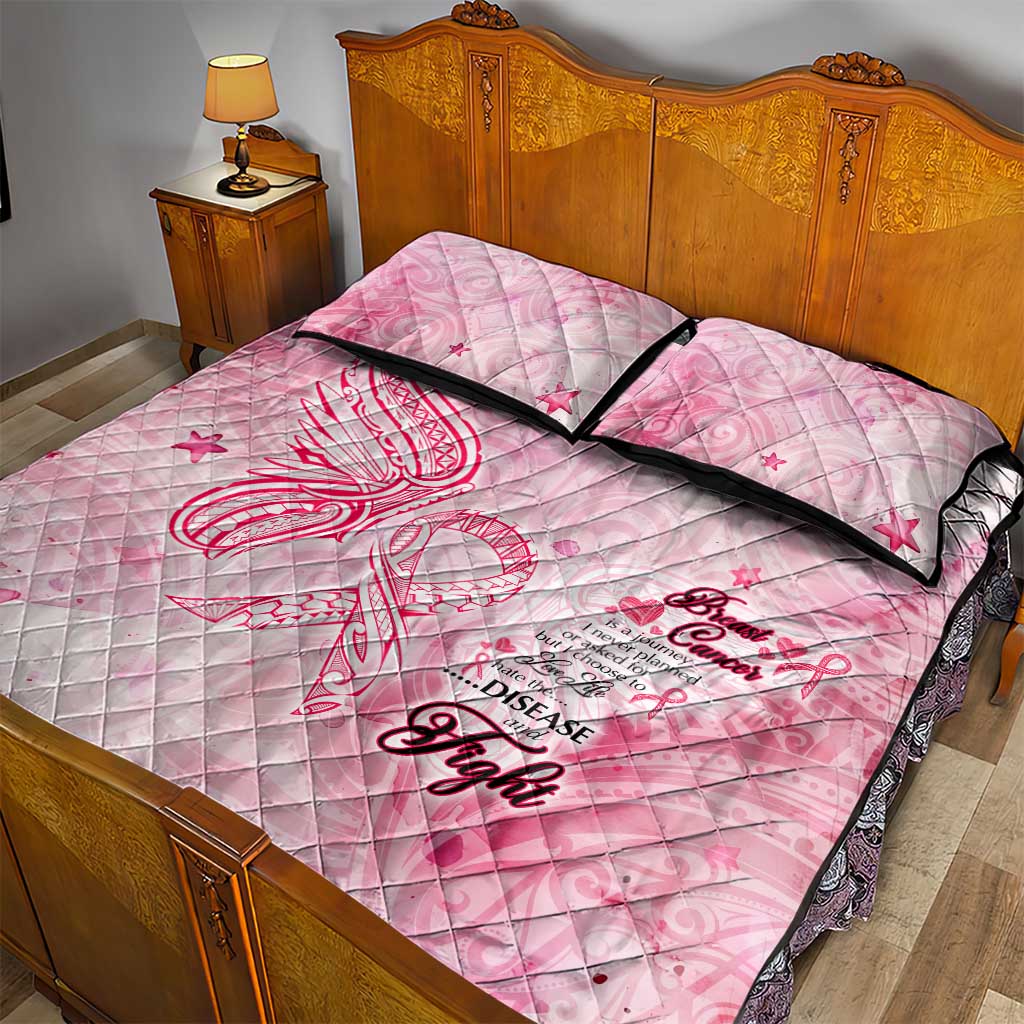 Breast Cancer Awareness Month Quilt Bed Set Butterfly Polynesia Watercolor Pink DT02 - Polynesian Pride