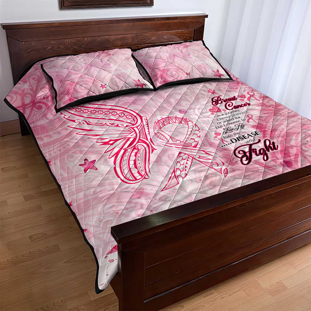 Breast Cancer Awareness Month Quilt Bed Set Butterfly Polynesia Watercolor Pink DT02 - Polynesian Pride