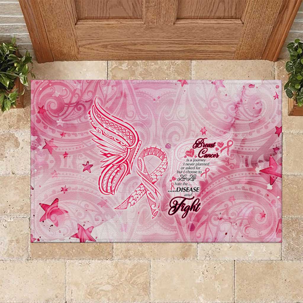 Breast Cancer Awareness Month Rubber Doormat Butterfly Polynesia Watercolor Pink DT02 Pink - Polynesian Pride