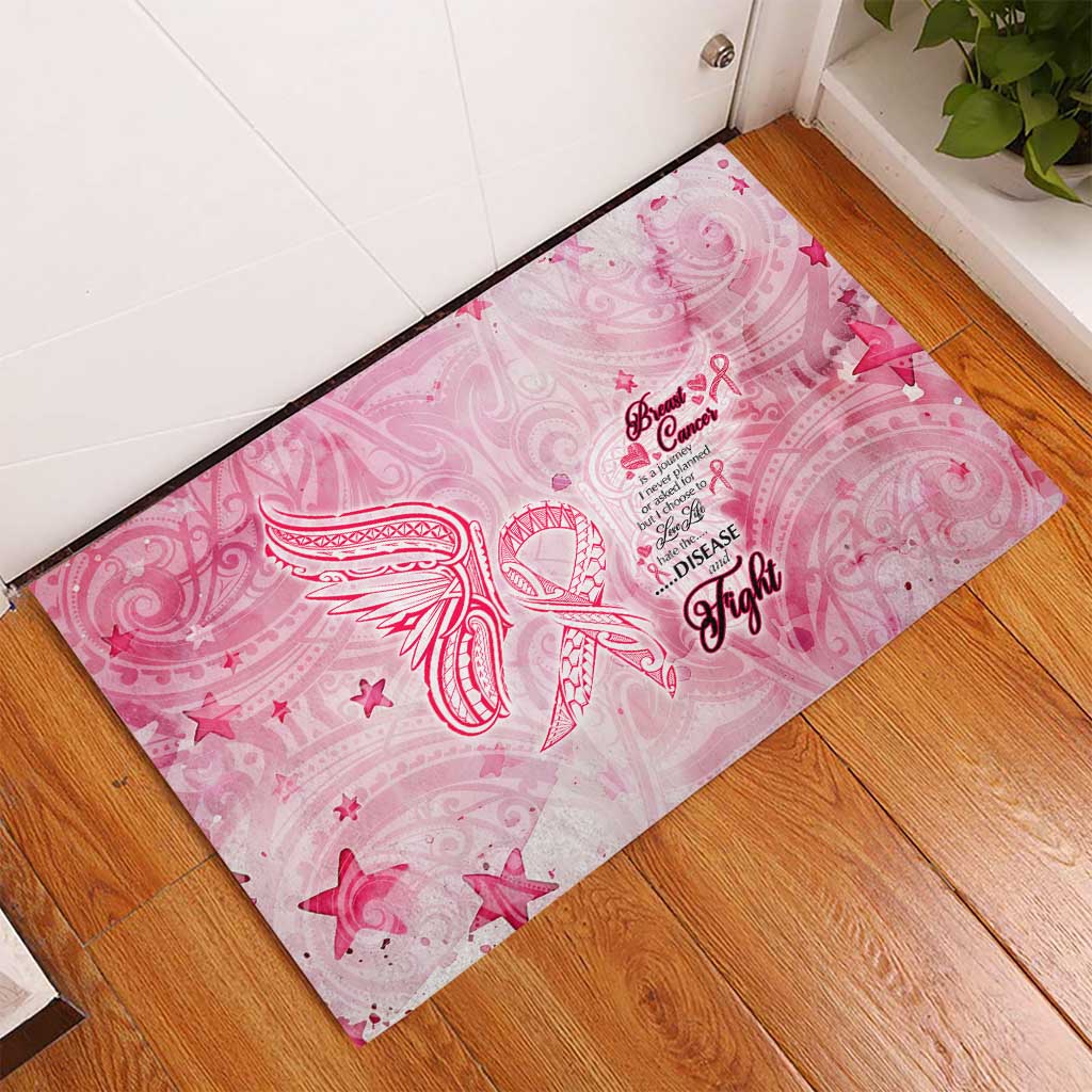 Breast Cancer Awareness Month Rubber Doormat Butterfly Polynesia Watercolor Pink DT02 - Polynesian Pride