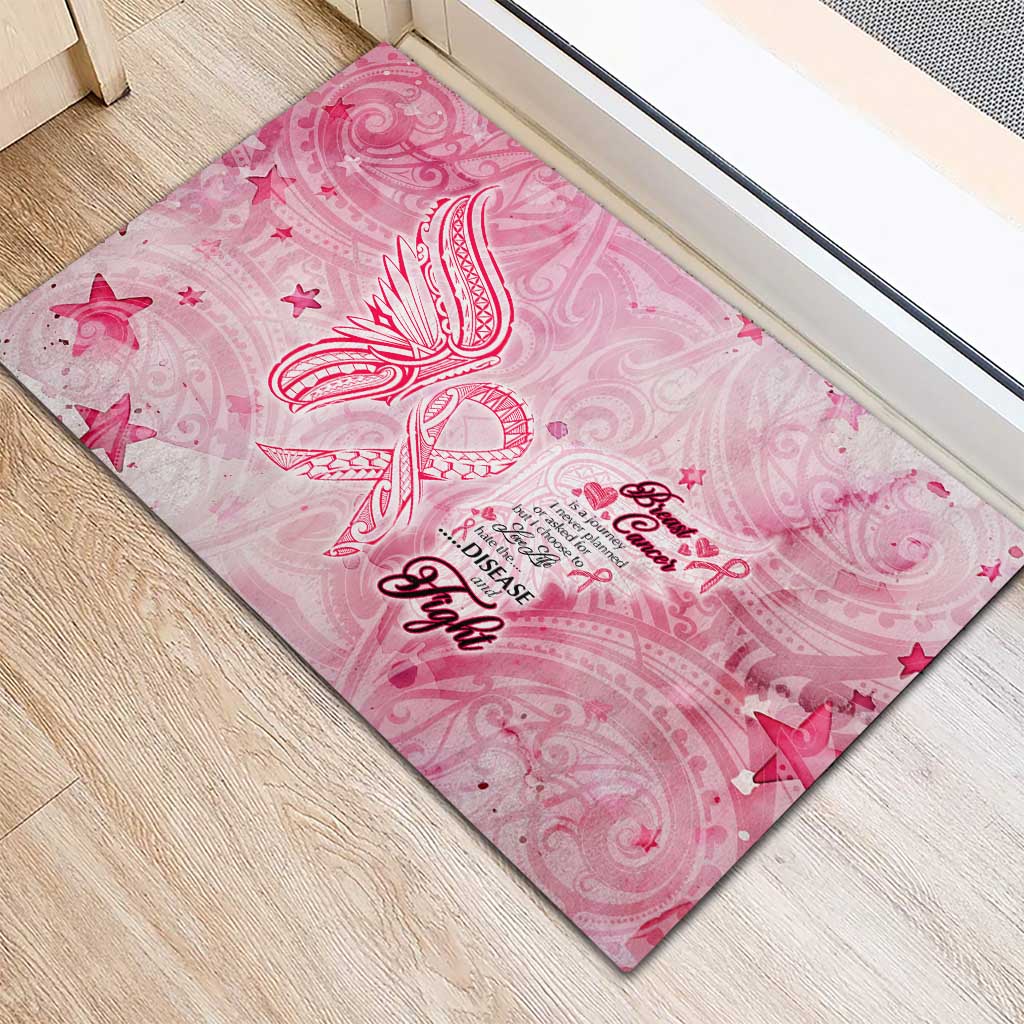 Breast Cancer Awareness Month Rubber Doormat Butterfly Polynesia Watercolor Pink DT02 - Polynesian Pride