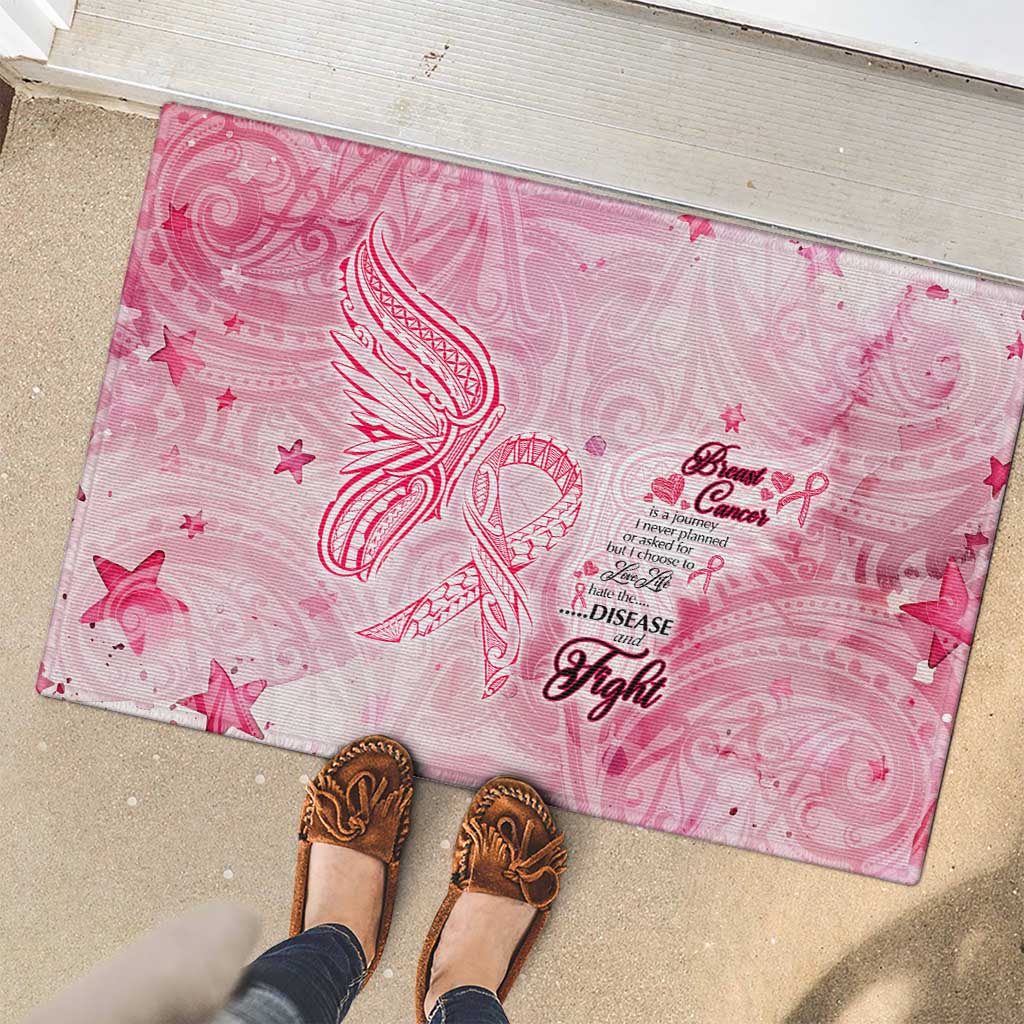 Breast Cancer Awareness Month Rubber Doormat Butterfly Polynesia Watercolor Pink DT02 - Polynesian Pride
