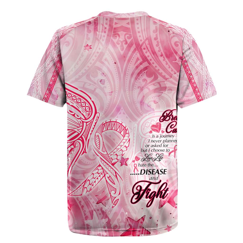 Breast Cancer Awareness Month Rugby Jersey Butterfly Polynesia Watercolor Pink