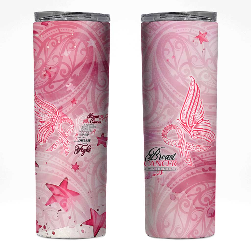 Breast Cancer Awareness Month Skinny Tumbler Butterfly Polynesia Watercolor Pink