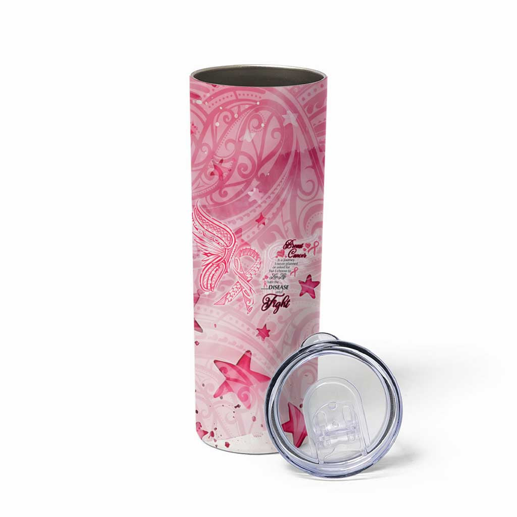 Breast Cancer Awareness Month Skinny Tumbler Butterfly Polynesia Watercolor Pink