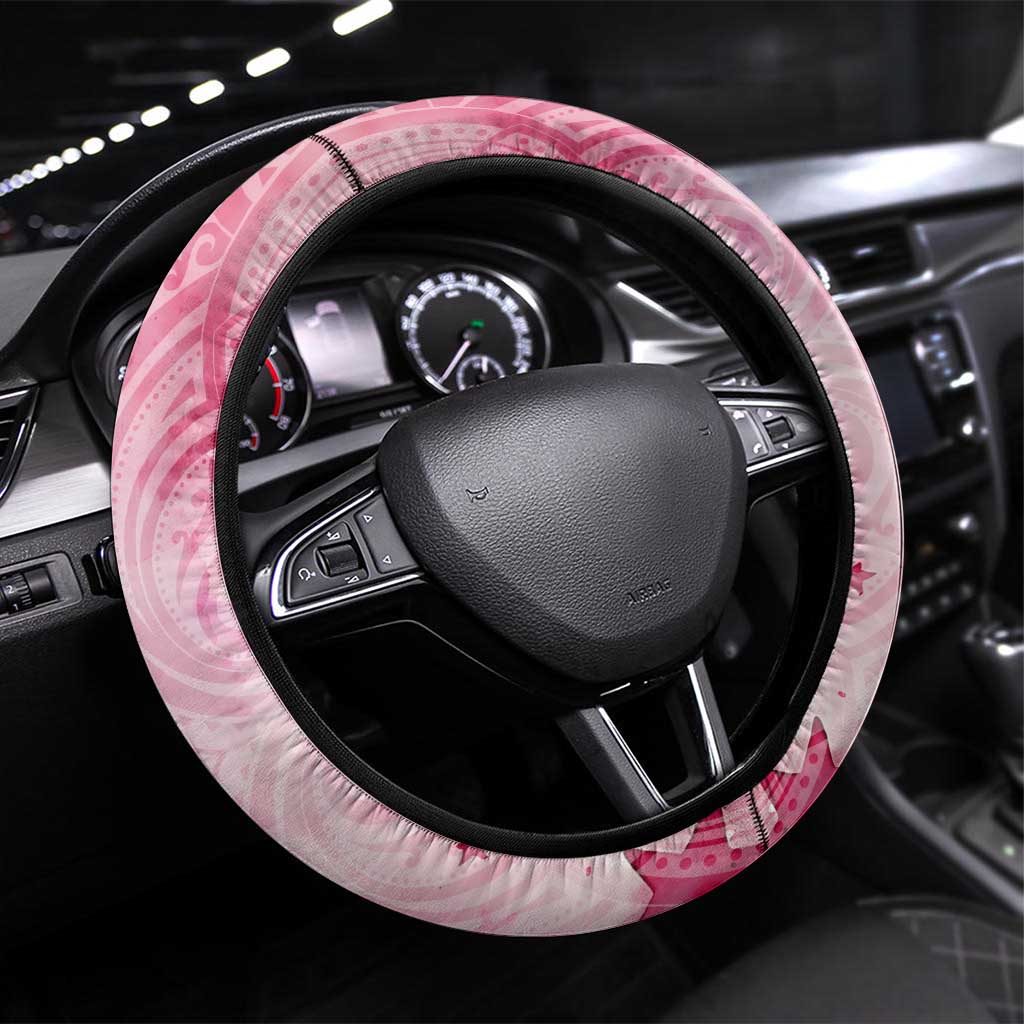 Breast Cancer Awareness Month Steering Wheel Cover Butterfly Polynesia Watercolor Pink DT02 Universal Fit Pink - Polynesian Pride