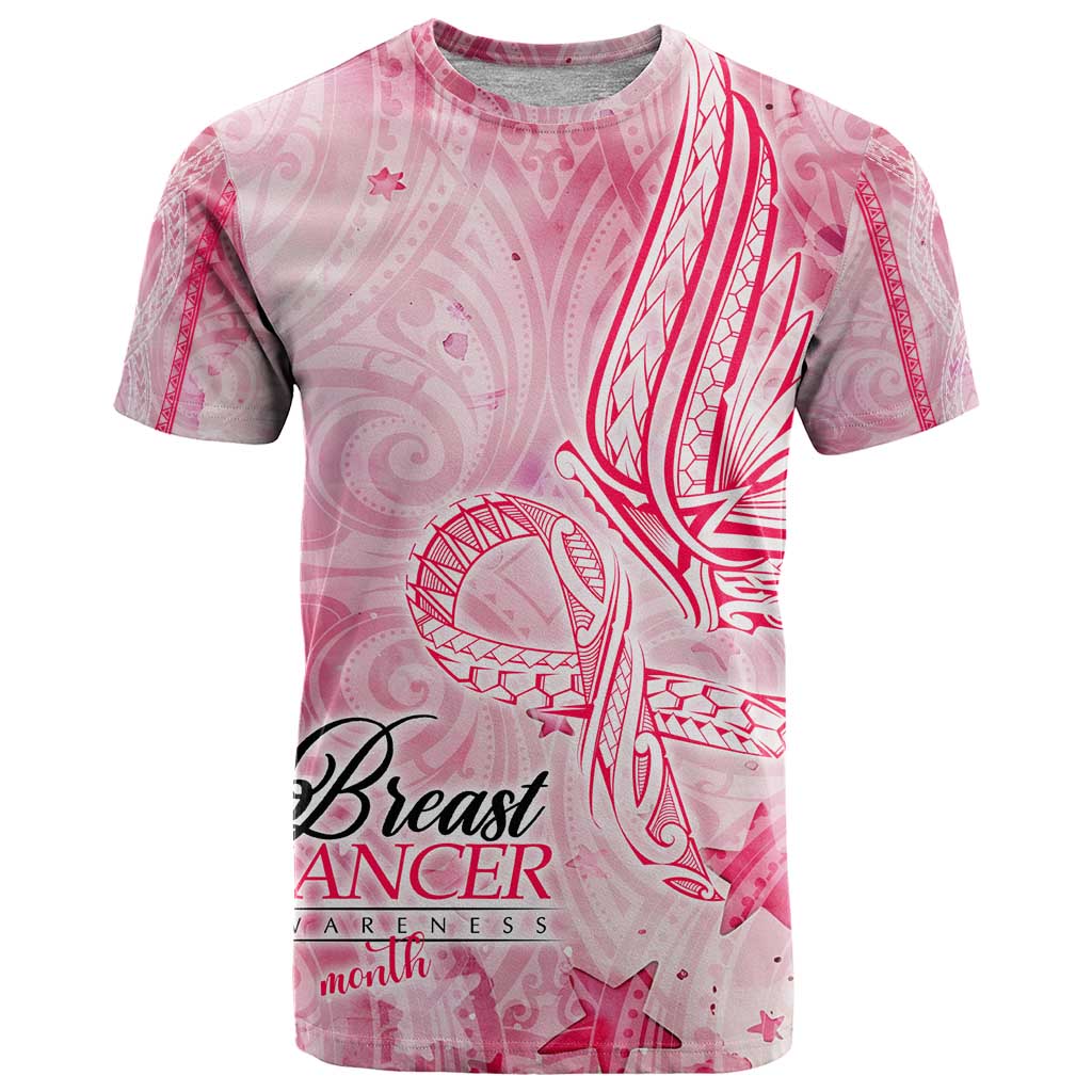Breast Cancer Awareness Month T Shirt Butterfly Polynesia Watercolor Pink