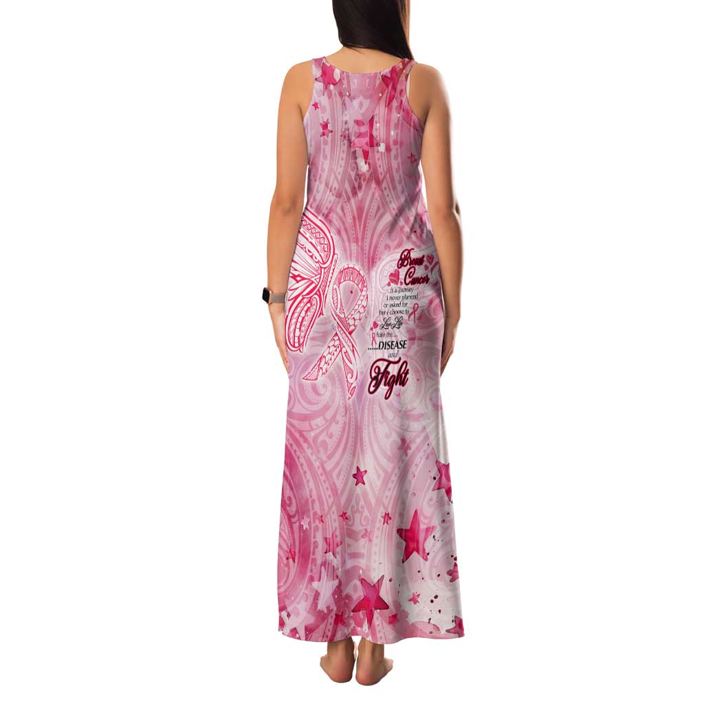 Breast Cancer Awareness Month Tank Maxi Dress Butterfly Polynesia Watercolor Pink