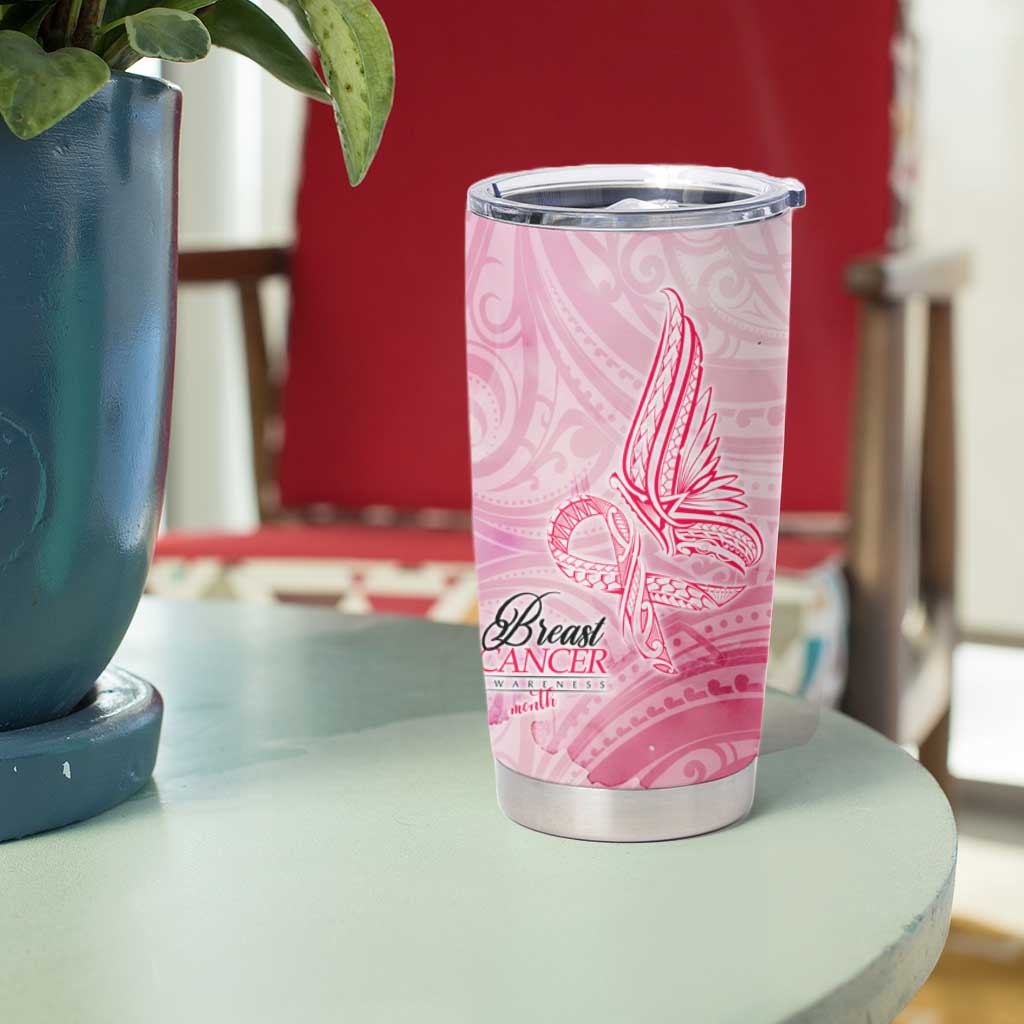 Breast Cancer Awareness Month Tumbler Cup Butterfly Polynesia Watercolor Pink