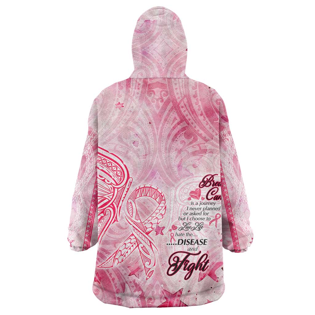 Breast Cancer Awareness Month Wearable Blanket Hoodie Butterfly Polynesia Watercolor Pink DT02 - Polynesian Pride