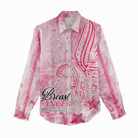 Breast Cancer Awareness Month Women Casual Shirt Butterfly Polynesia Watercolor Pink