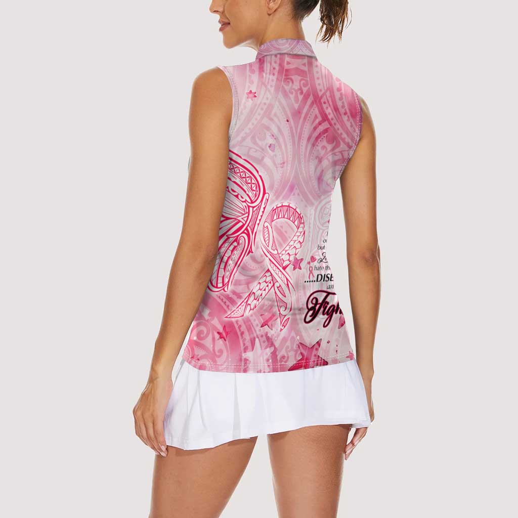 Breast Cancer Awareness Month Women Sleeveless Polo Shirt Butterfly Polynesia Watercolor Pink