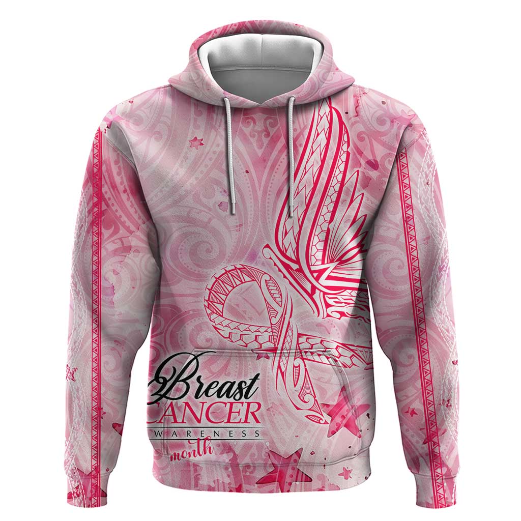 Breast Cancer Awareness Month Zip Hoodie Butterfly Polynesia Watercolor Pink