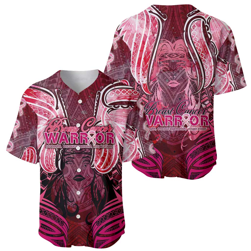 Breast Cancer Warrior Baseball Jersey Angel Wings Polynesian Pattern