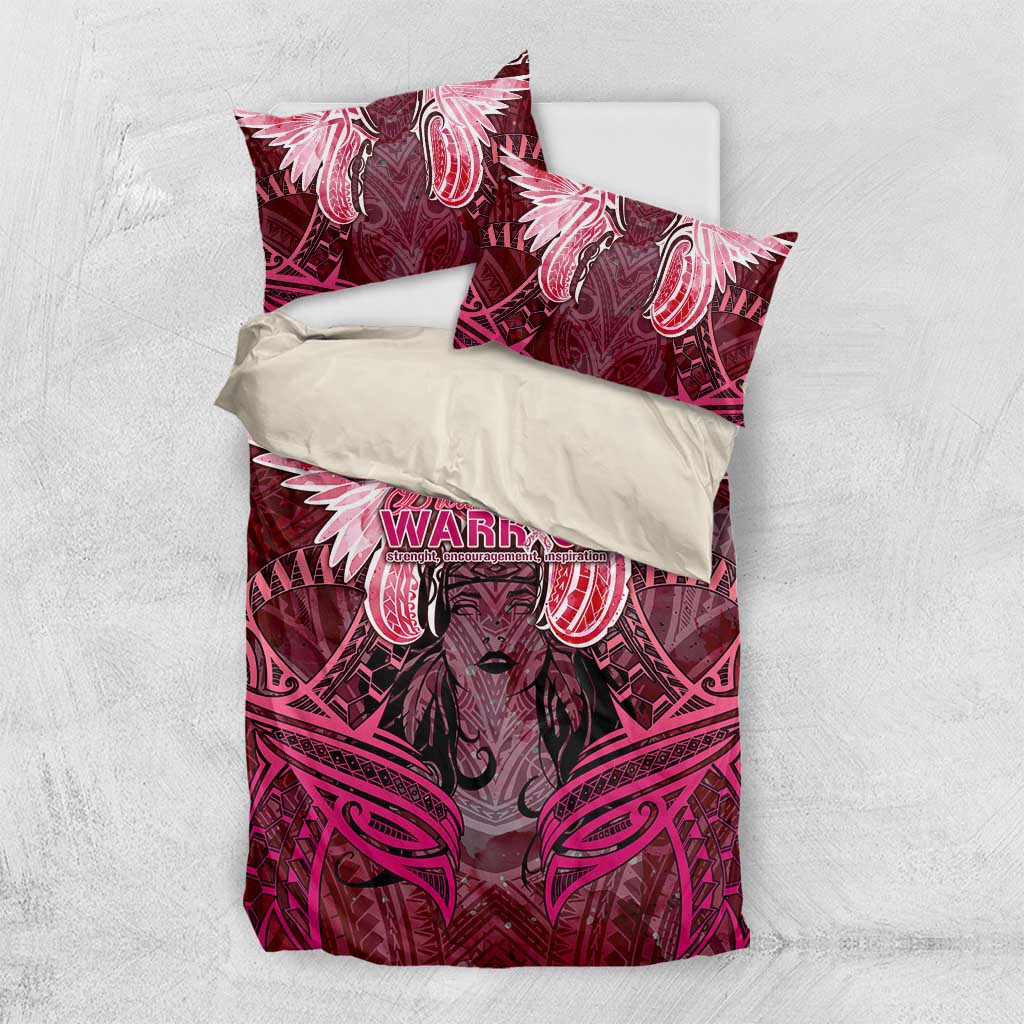 Breast Cancer Warrior Bedding Set Angel Wings Polynesian Pattern