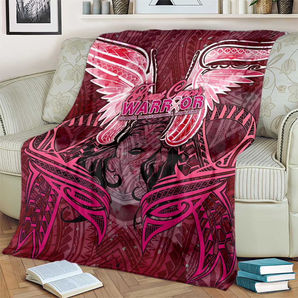 Breast Cancer Warrior Blanket Angel Wings Polynesian Pattern DT02 - Polynesian Pride