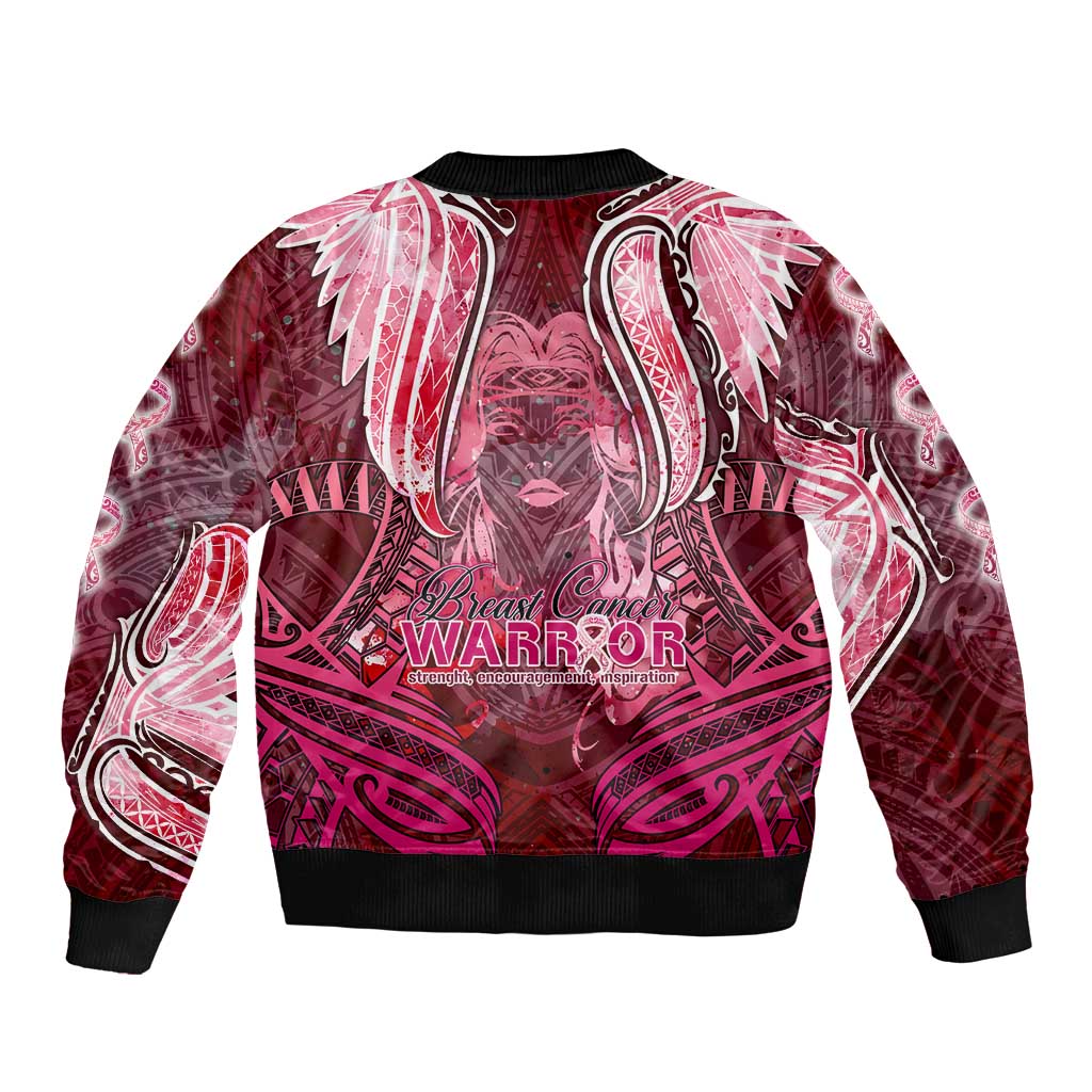 Breast Cancer Warrior Bomber Jacket Angel Wings Polynesian Pattern