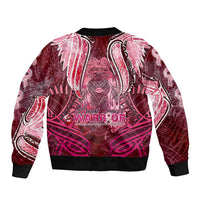 Breast Cancer Warrior Bomber Jacket Angel Wings Polynesian Pattern
