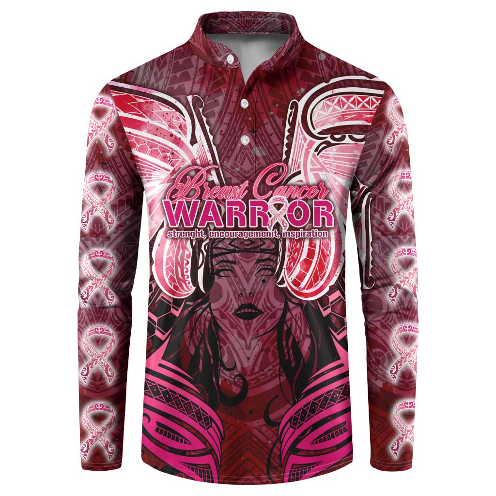 Breast Cancer Warrior Button Sweatshirt Angel Wings Polynesian Pattern