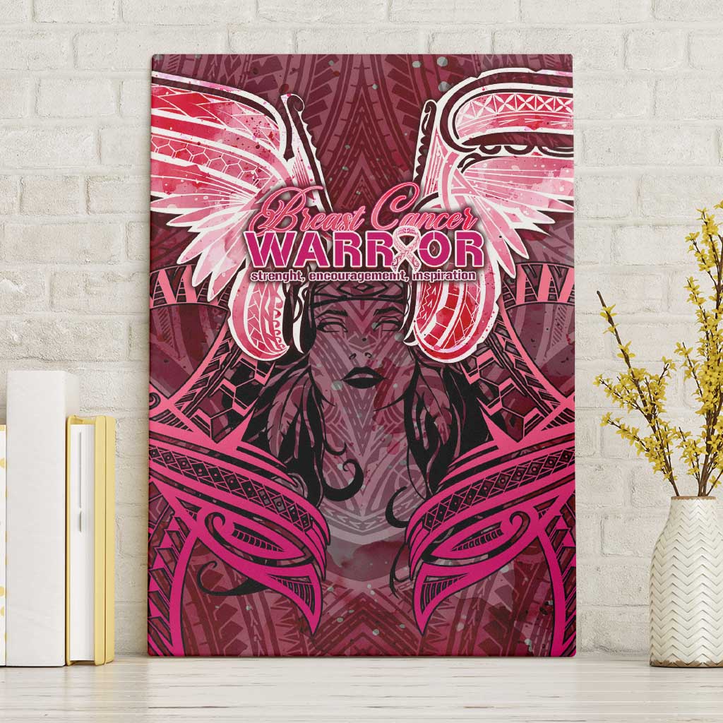 Breast Cancer Warrior Canvas Wall Art Angel Wings Polynesian Pattern DT02 Without Frame Pink - Polynesian Pride