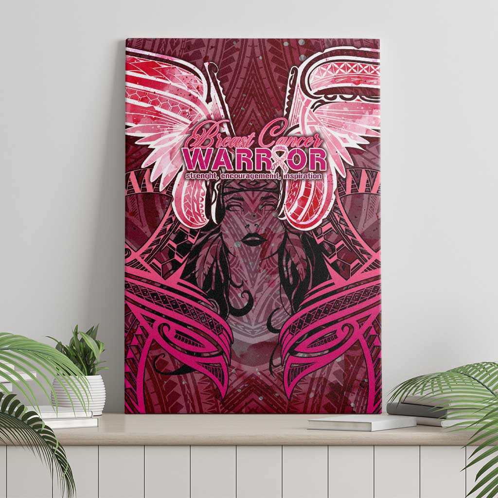 Breast Cancer Warrior Canvas Wall Art Angel Wings Polynesian Pattern DT02 - Polynesian Pride