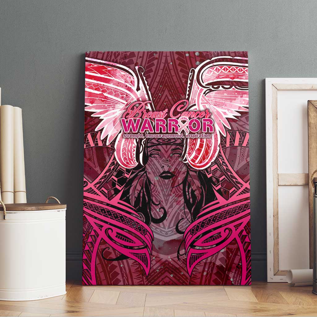 Breast Cancer Warrior Canvas Wall Art Angel Wings Polynesian Pattern DT02 - Polynesian Pride