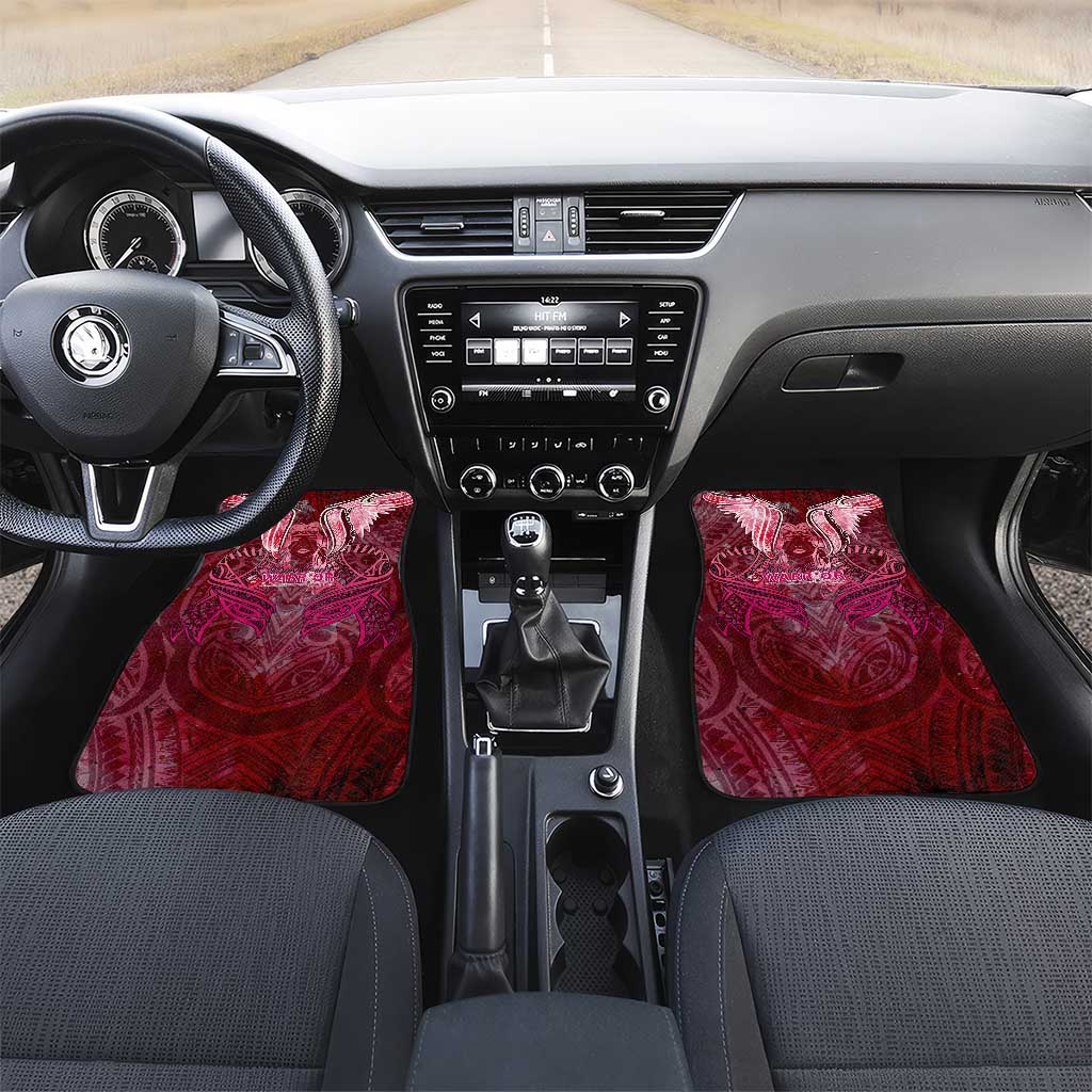 Breast Cancer Warrior Car Mats Angel Wings Polynesian Pattern DT02 Set 2pcs - Front Pink - Polynesian Pride