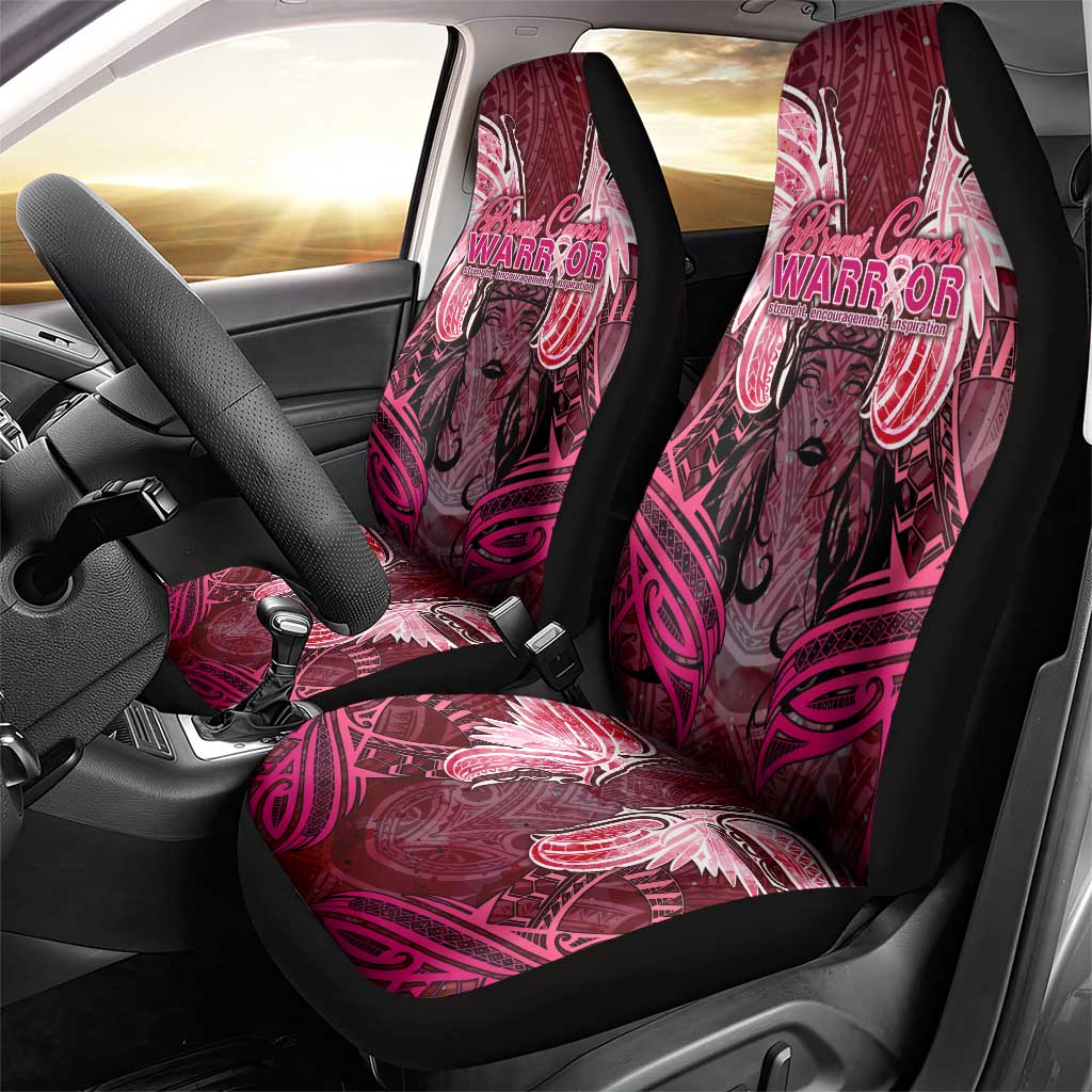 Breast Cancer Warrior Car Seat Cover Angel Wings Polynesian Pattern