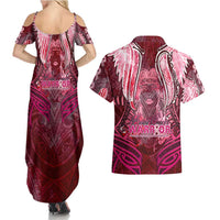 Breast Cancer Warrior Couples Matching Summer Maxi Dress and Hawaiian Shirt Angel Wings Polynesian Pattern