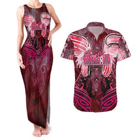 Breast Cancer Warrior Couples Matching Tank Maxi Dress and Hawaiian Shirt Angel Wings Polynesian Pattern