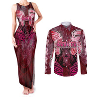 Breast Cancer Warrior Couples Matching Tank Maxi Dress and Long Sleeve Button Shirt Angel Wings Polynesian Pattern DT02 Pink - Polynesian Pride