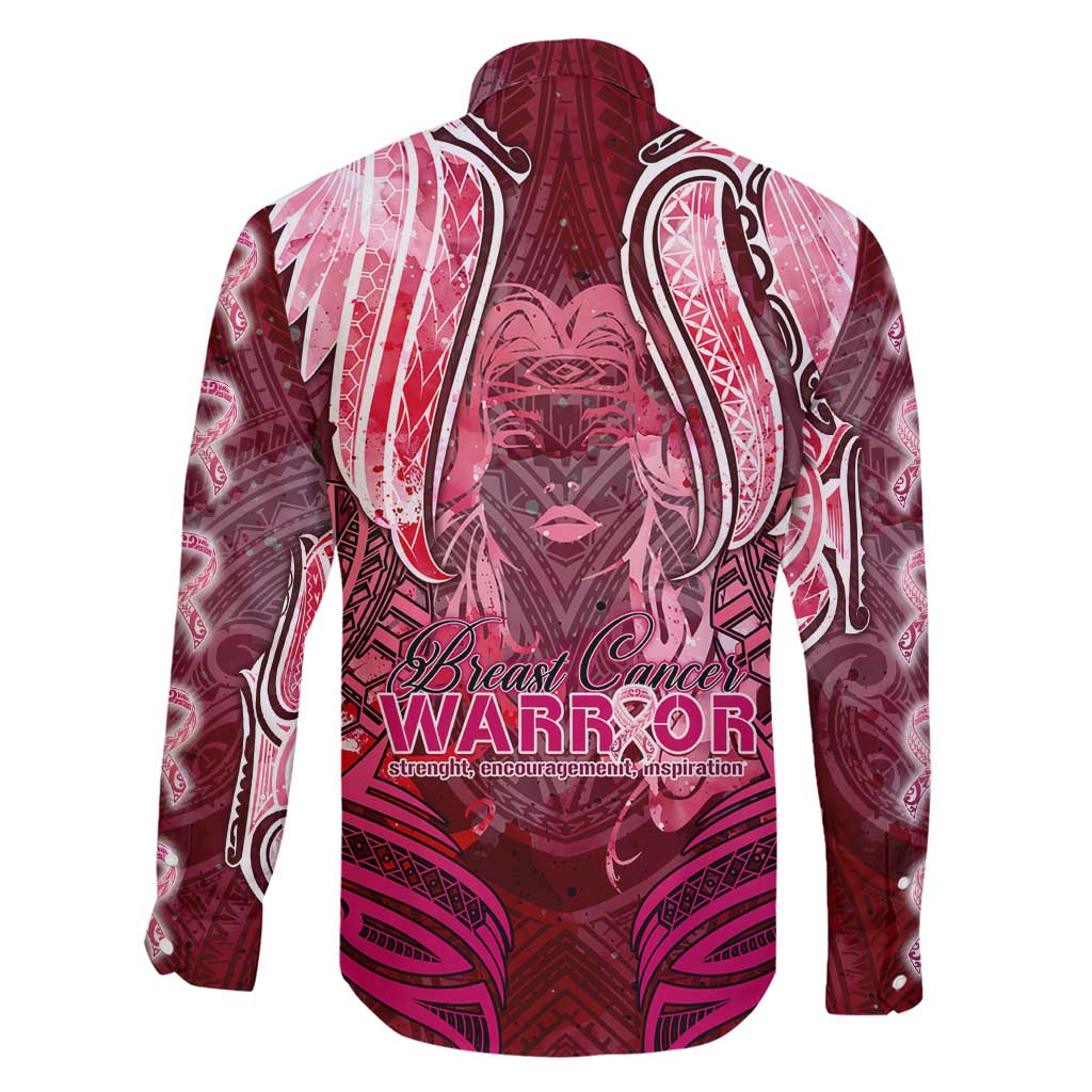 Breast Cancer Warrior Family Matching Off Shoulder Short Dress and Hawaiian Shirt Angel Wings Polynesian Pattern
