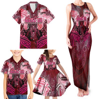 Breast Cancer Warrior Family Matching Tank Maxi Dress and Hawaiian Shirt Angel Wings Polynesian Pattern