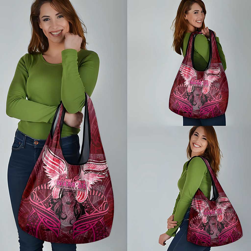 Breast Cancer Warrior Grocery Bag Angel Wings Polynesian Pattern