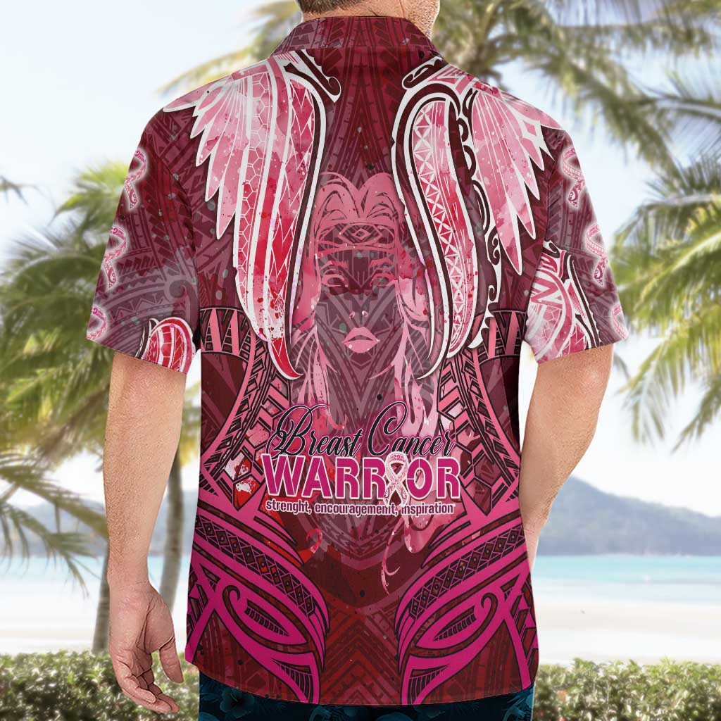 Breast Cancer Warrior Hawaiian Shirt Angel Wings Polynesian Pattern