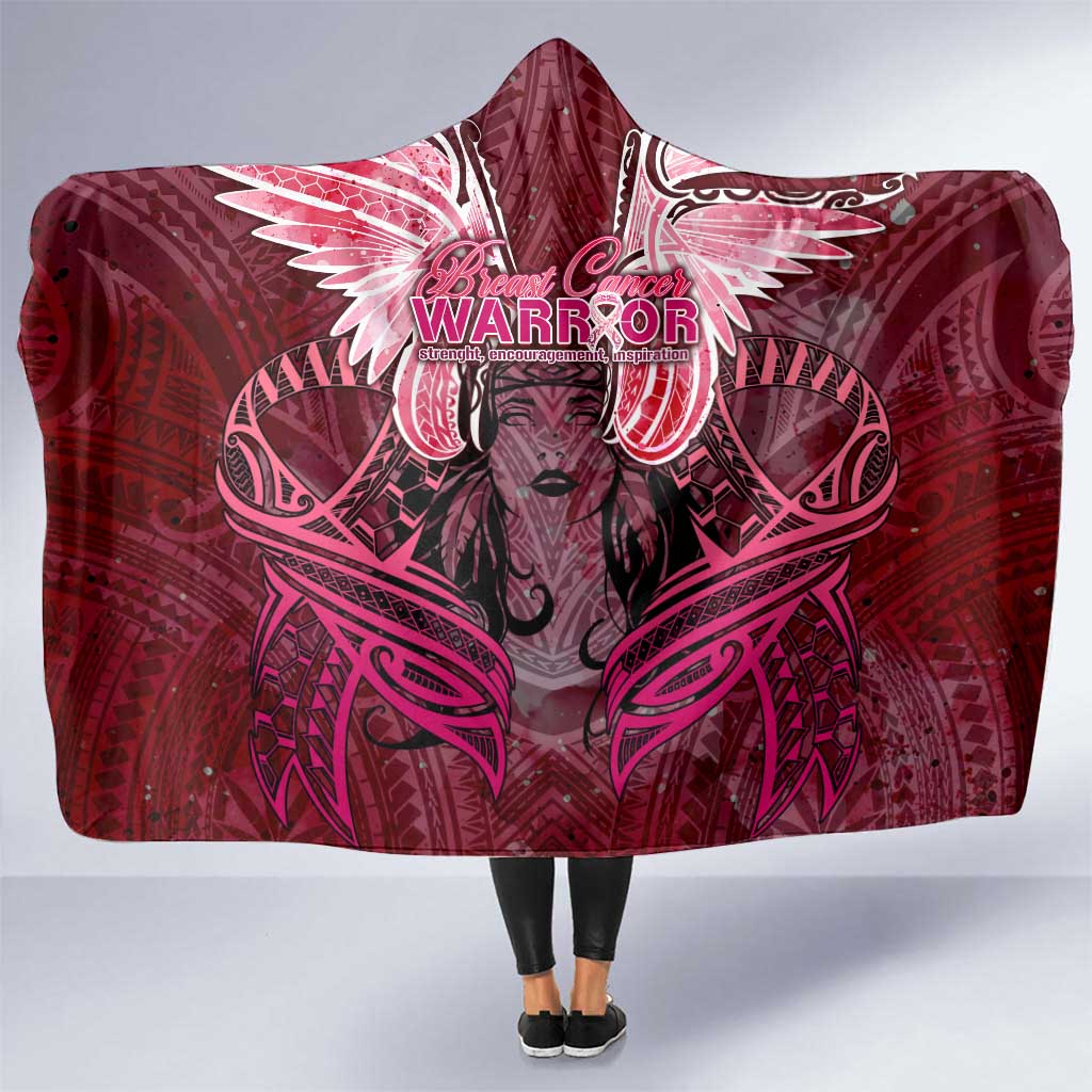 Breast Cancer Warrior Hooded Blanket Angel Wings Polynesian Pattern DT02 One Size Pink - Polynesian Pride