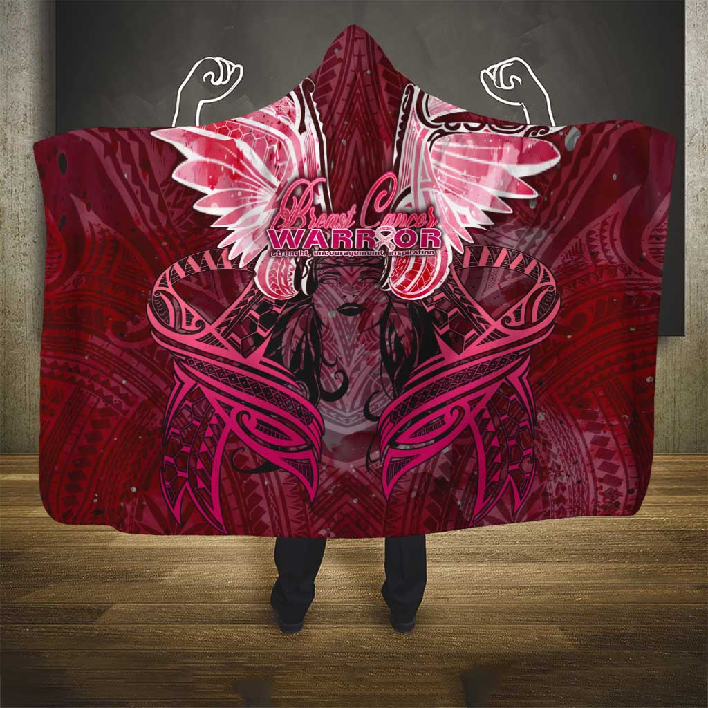 Breast Cancer Warrior Hooded Blanket Angel Wings Polynesian Pattern DT02 - Polynesian Pride