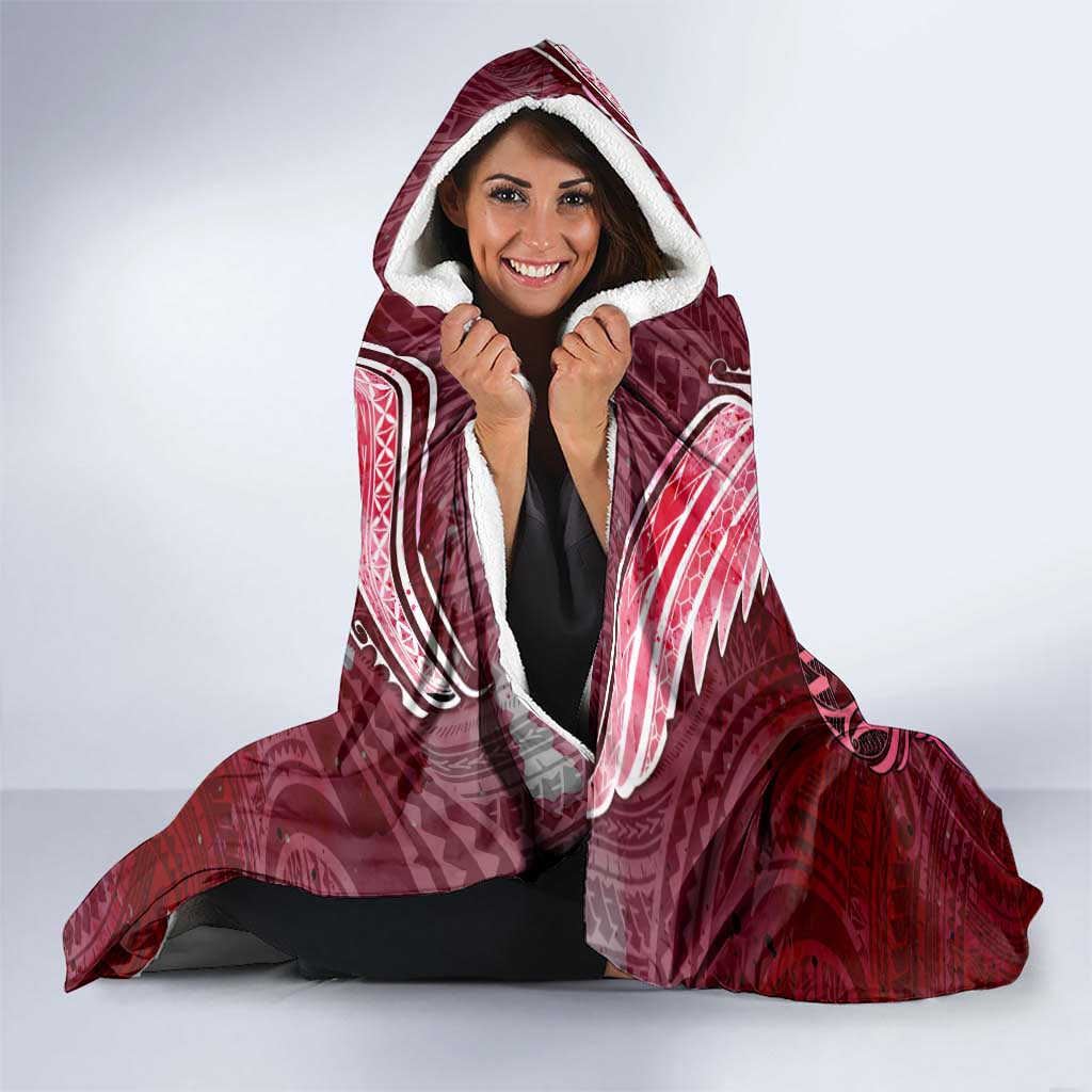 Breast Cancer Warrior Hooded Blanket Angel Wings Polynesian Pattern DT02 - Polynesian Pride