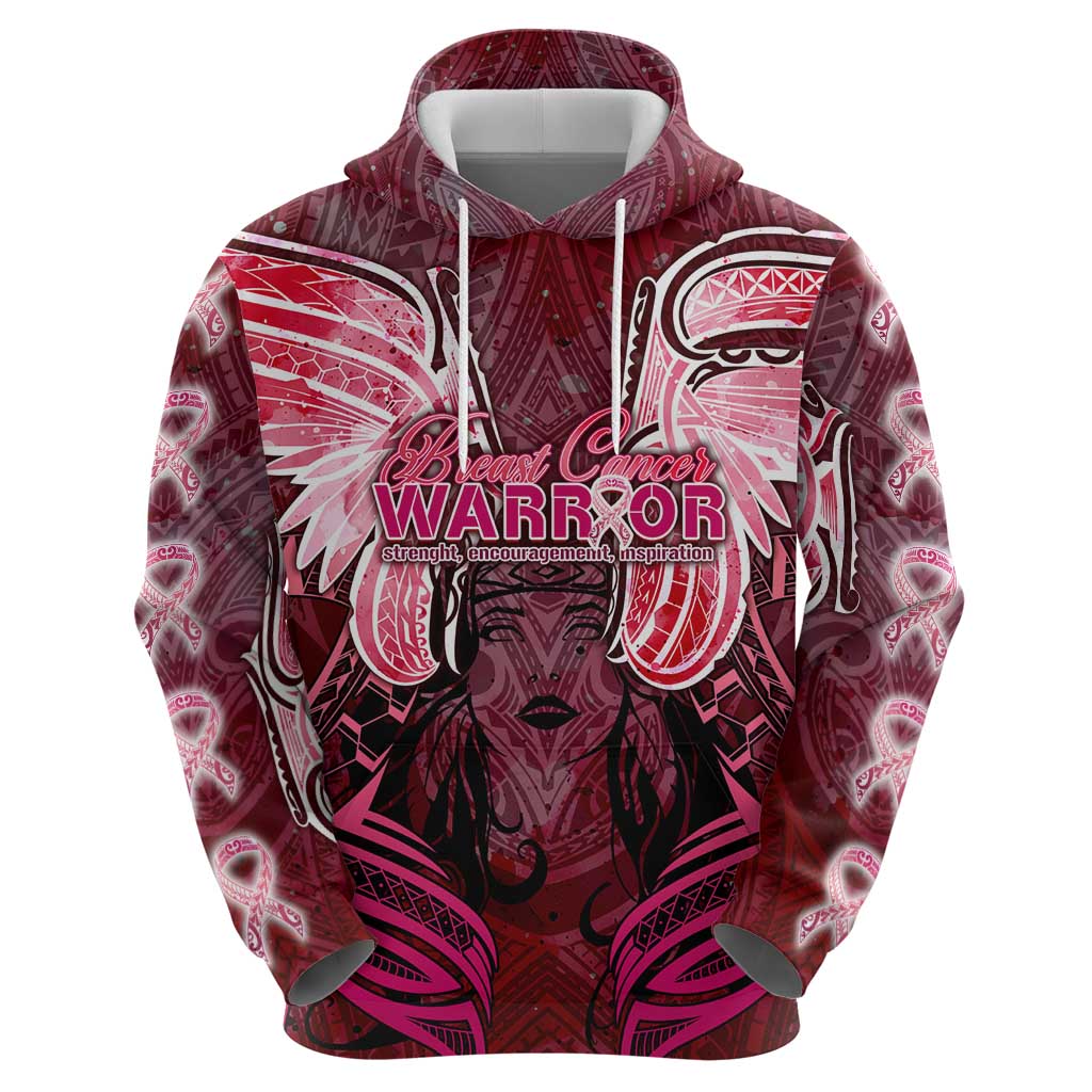 Breast Cancer Warrior Hoodie Angel Wings Polynesian Pattern