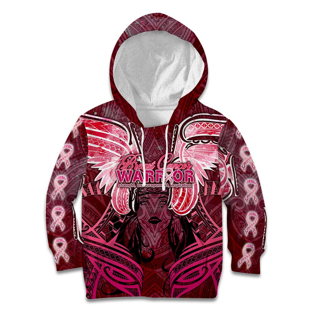 Breast Cancer Warrior Kid Hoodie Angel Wings Polynesian Pattern