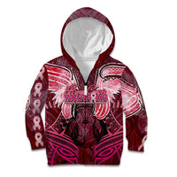 Breast Cancer Warrior Kid Hoodie Angel Wings Polynesian Pattern