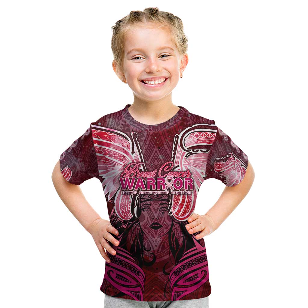 Breast Cancer Warrior Kid T Shirt Angel Wings Polynesian Pattern