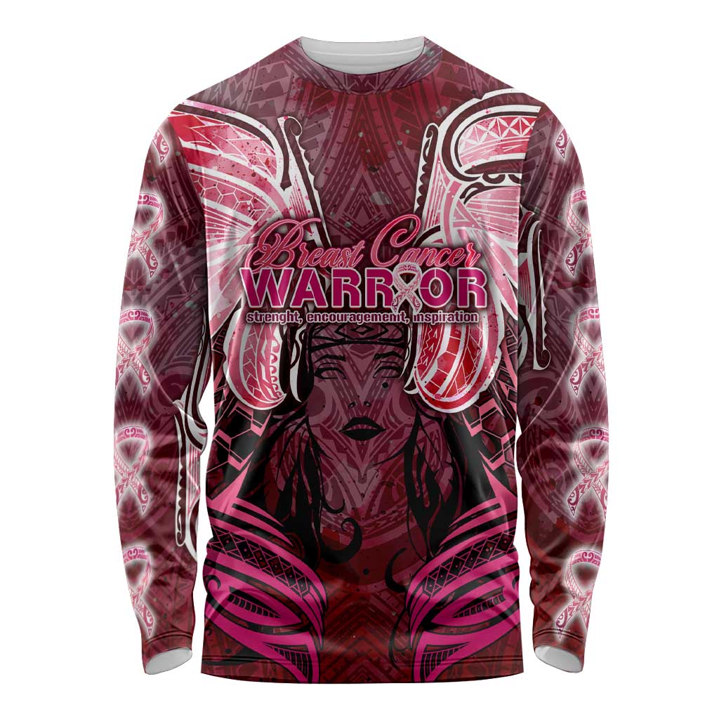 Breast Cancer Warrior Long Sleeve Shirt Angel Wings Polynesian Pattern DT02 Unisex Pink - Polynesian Pride