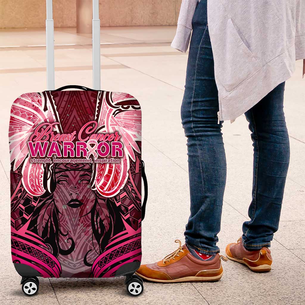 Breast Cancer Warrior Luggage Cover Angel Wings Polynesian Pattern