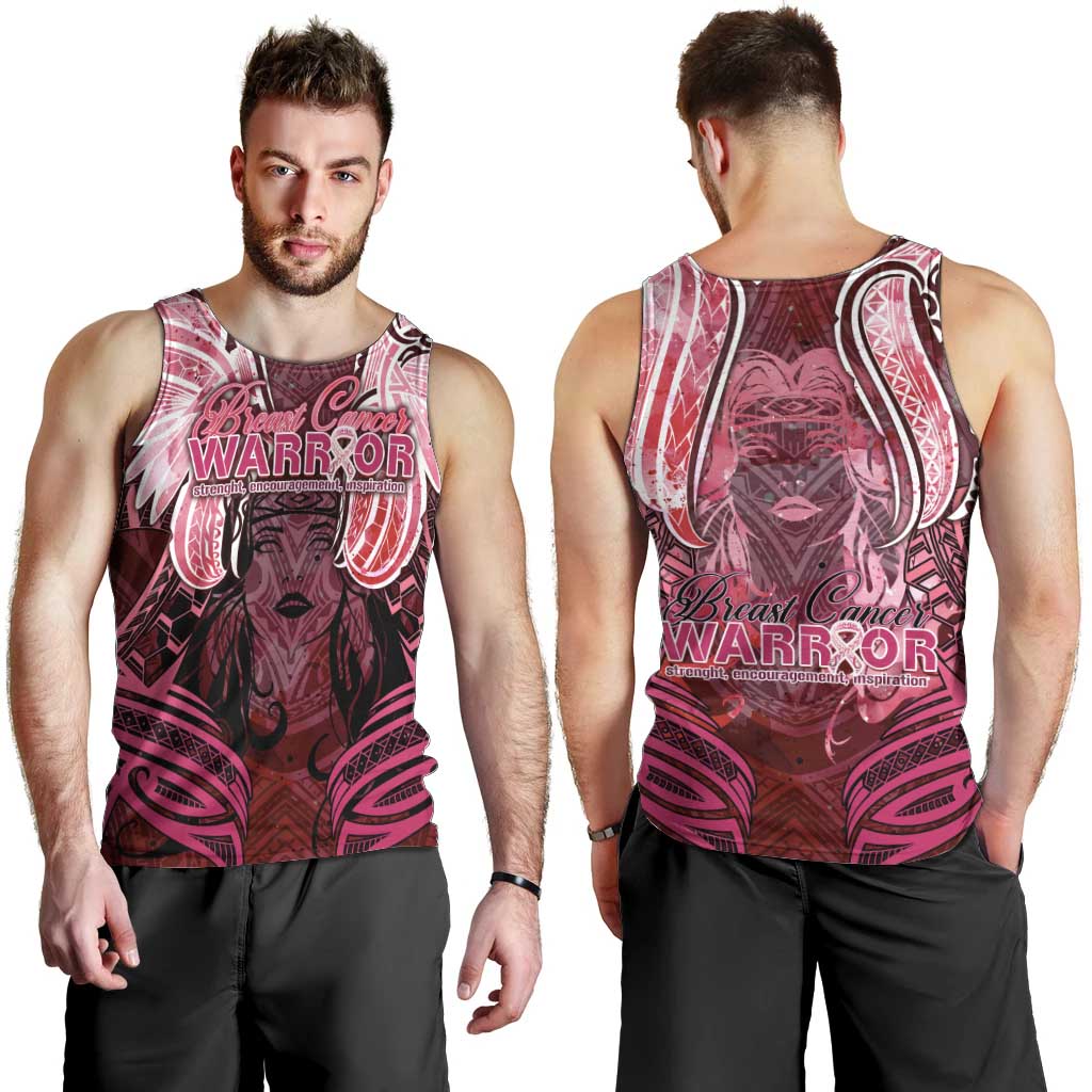 Breast Cancer Warrior Men Tank Top Angel Wings Polynesian Pattern DT02 - Polynesian Pride