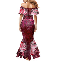 Breast Cancer Warrior Mermaid Dress Angel Wings Polynesian Pattern