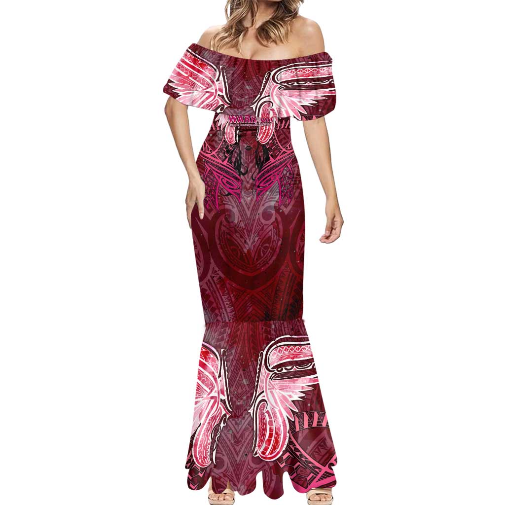 Breast Cancer Warrior Mermaid Dress Angel Wings Polynesian Pattern